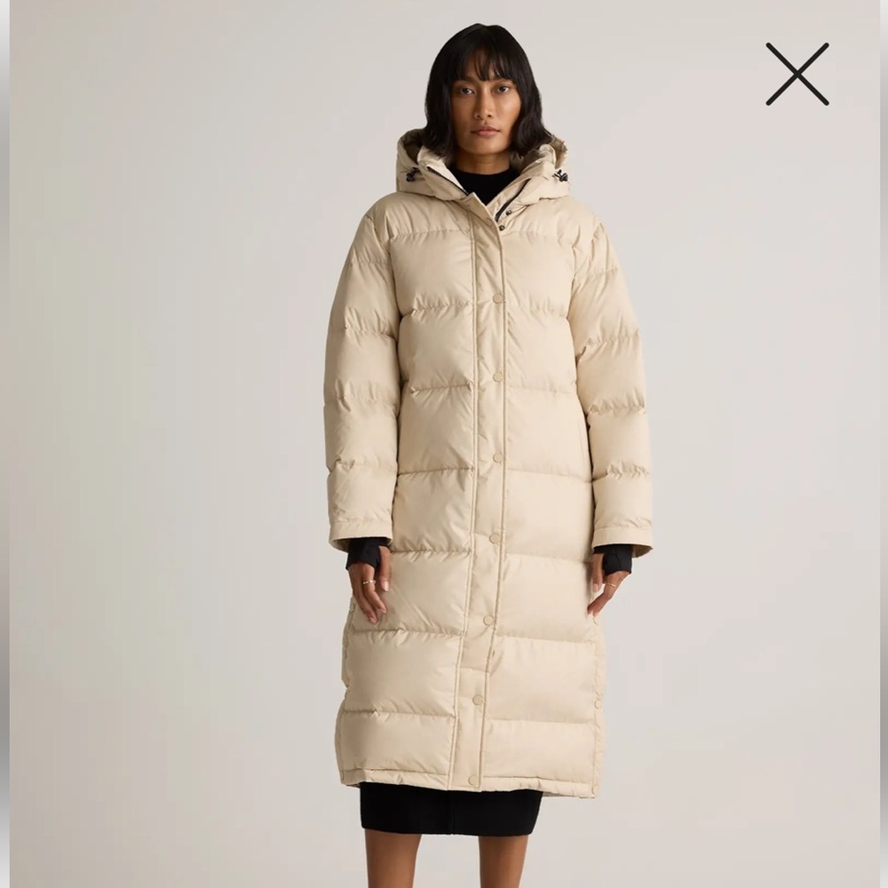 Quince tan cream down long puffer coat medium NWT feather OATMILK